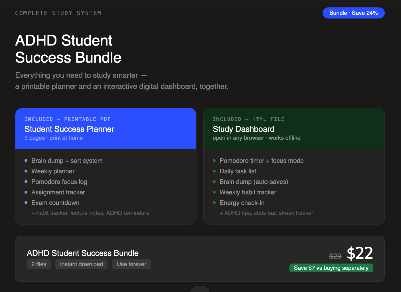 Student Success Bundle | Printable Planner PDF + Interactive Study Dashboard