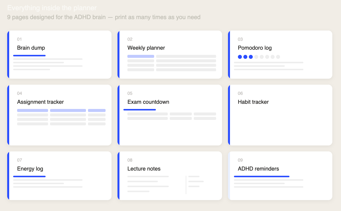 ADHD Student Success Planner — Printable PDF | Study Planner