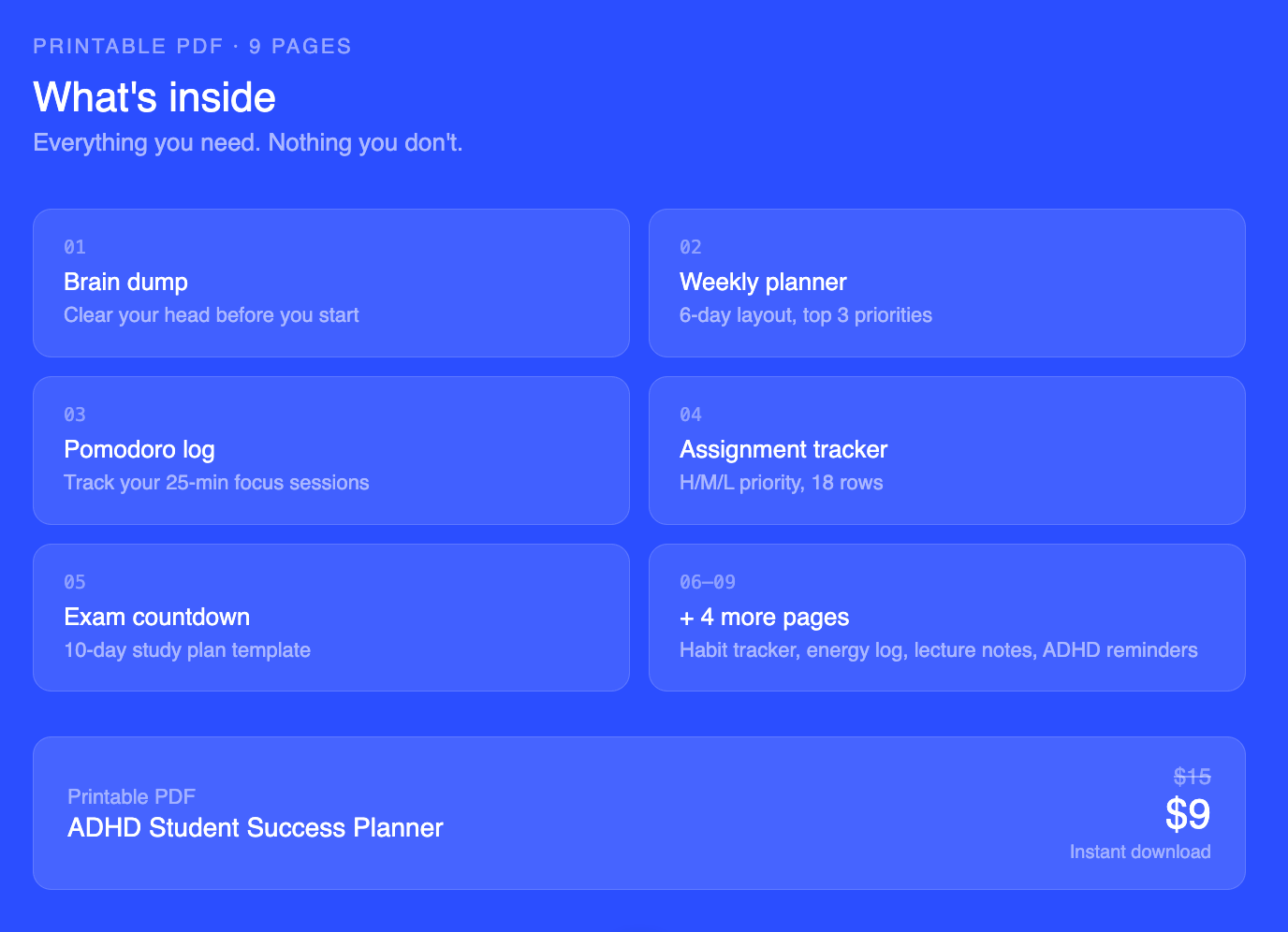 ADHD Student Success Planner — Printable PDF | Study Planner