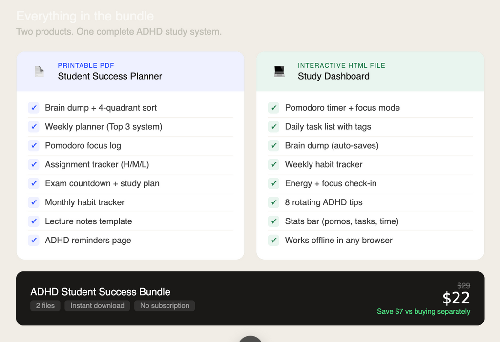 Student Success Bundle | Printable Planner PDF + Interactive Study Dashboard