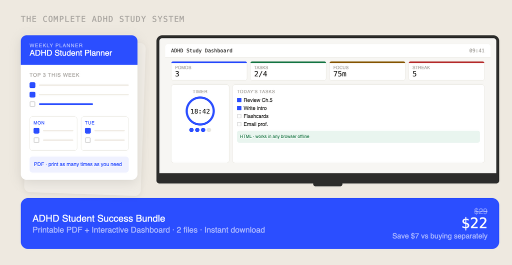 Student Success Bundle | Printable Planner PDF + Interactive Study Dashboard
