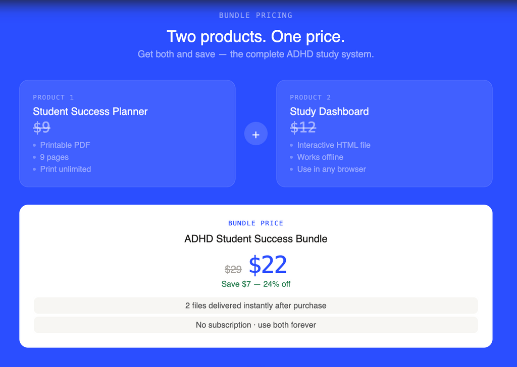 Student Success Bundle | Printable Planner PDF + Interactive Study Dashboard